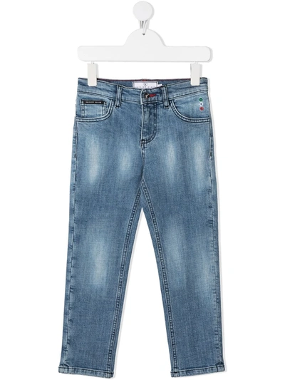 Philipp Plein Junior Kids' Iconic Plein Straight-leg Jeans In Blue