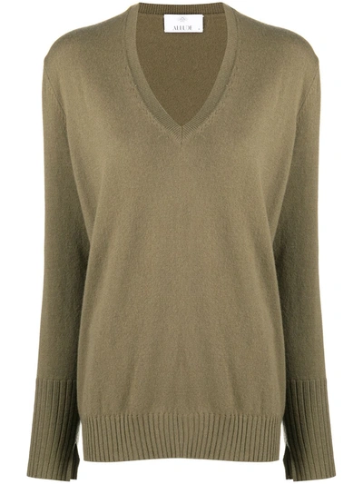 Allude Loose-fit V-neck Jumper In Green