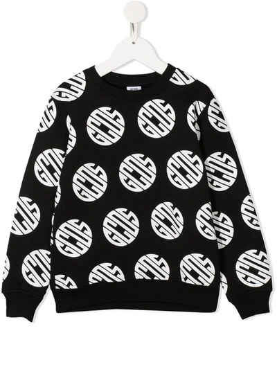 Gcds Kids' Logo Print Cotton Sweatshirt In Black