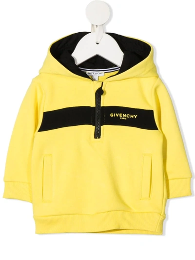 Givenchy Kids' Logo Print Cotton Hoodie In Yellow