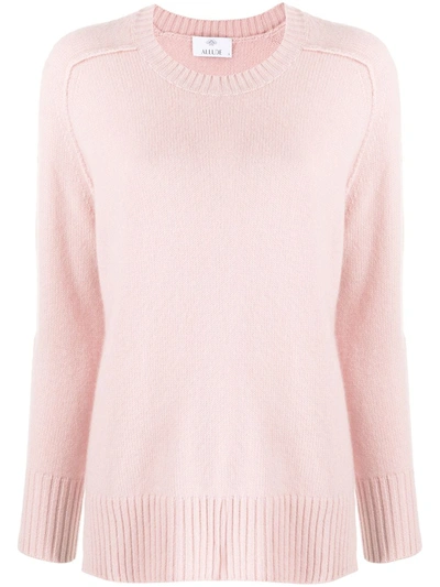 Allude Ribbed Trim Crew Neck Jumper In Pink