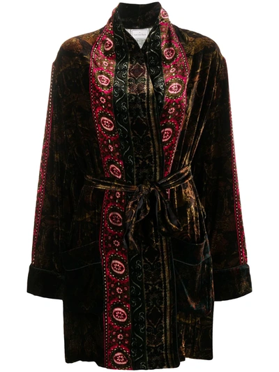 Pierre-louis Mascia Mixed-print Belted Coat In Brown