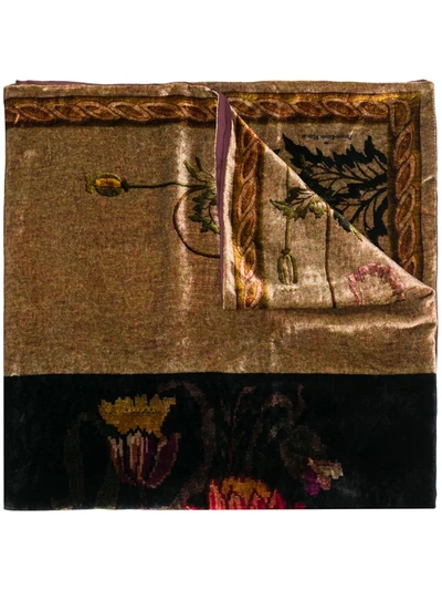 Pierre-louis Mascia Floral-print Velvet Scarf In Brown