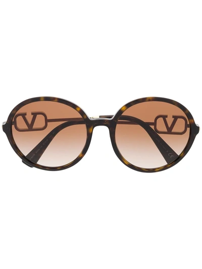 Valentino Vlogo Round Sunglasses In Brown