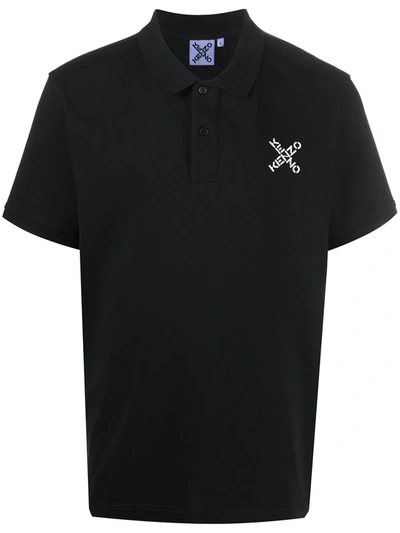 Kenzo Jersey Polo Shirt With Logo Print In Black