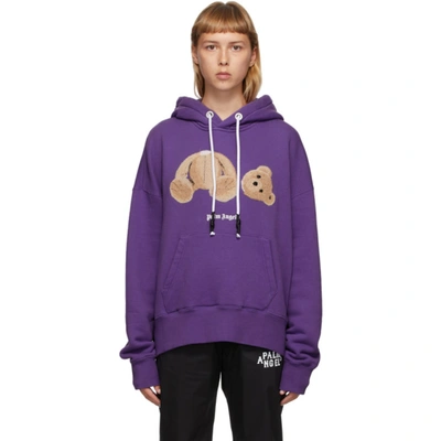 Palm Angels Purple Bear Hoodie In Purple/brow