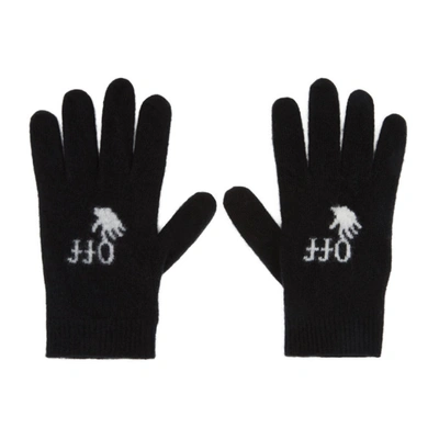 Off-white Black Wool Logo Gloves In 1001 Blkwhi