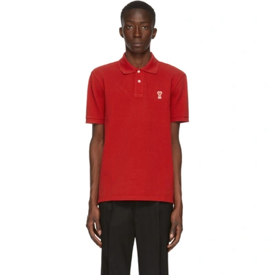 Ami Alexandre Mattiussi Ami De Coeur Polo Shirt In Red 600