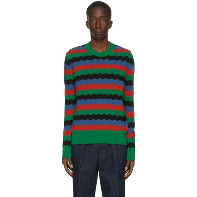Ami Alexandre Mattiussi Multicolor Striped Crewneck Sweater In Green