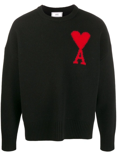 Ami Alexandre Mattiussi Ami De Caur-intarsia Wool Sweater In Black