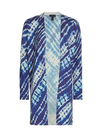 Saks Fifth Avenue Collection Tie Dye Open Silk & Cashmere Duster Cardigan In Cobalt Blue