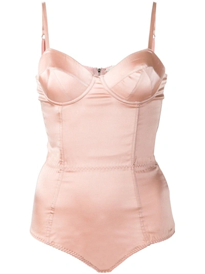 Fleur Du Mal Satin Bullet Bodysuit In Pink