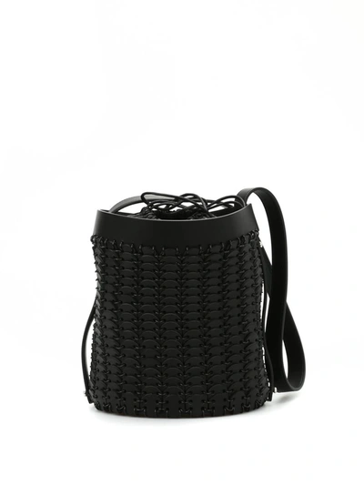 Paco Rabanne Leather Discs Bucket Bag In Black