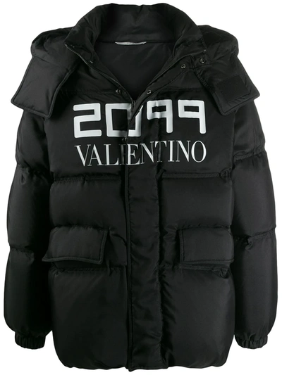 Valentino 2099 Log-print Down Jacket In Black