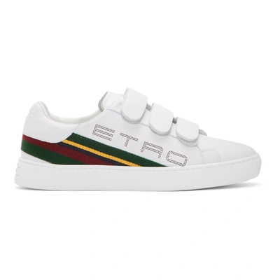 Etro Sneakers Leather Green In White