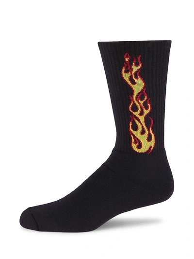 Palm Angels Cotton Blend Socks With Jacquard Flames In Black