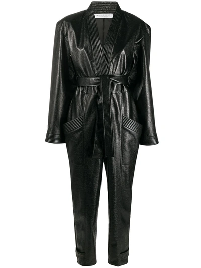 Philosophy Di Lorenzo Serafini Leather Look Belted Jumpsuit In Black