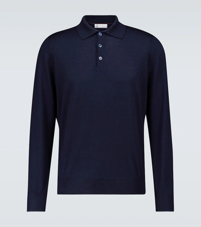 Brunello Cucinelli Wool And Cashmere Polo Shirt In Blue