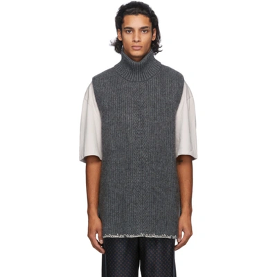 Maison Margiela Wool And Mohair Sleeveless Sweater In Dark Grey