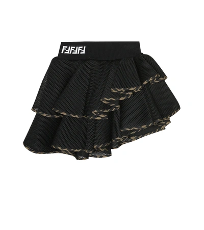 Fendi Teen Ff-motif Tiered Skirt In Black