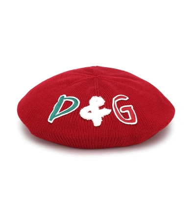 Dolce & Gabbana Kids' Embroidered Virgin Wool Beret In Red