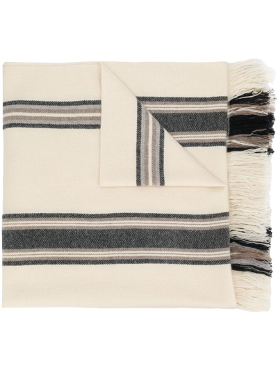 Isabel Marant Carver Jacquard-striped Cashmere Scarf In White