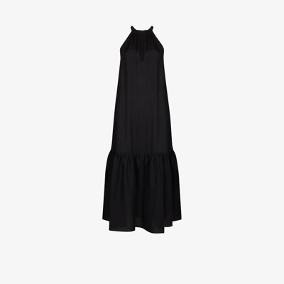 Asceno Oslo Black Organic Heavy Weave Linen Maxi Dress