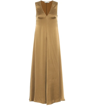 Asceno Savannah Green Gold Silk Maxi Dress