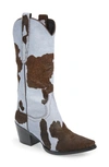 Jeffrey Campbell Dagget Genuine Calf Hair Western Boot In Baby Blue/ Brown Cow Calf Hair