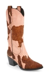 Jeffrey Campbell Dagget Genuine Calf Hair Western Boot In Pink/ Brown Cow Calf Hair