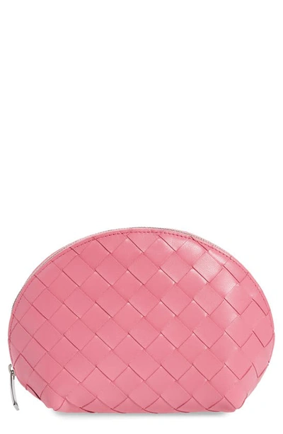 Bottega Veneta Medium Intrecciato Leather Cosmetics Case In Pink