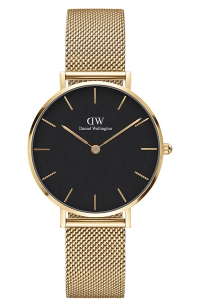 Daniel Wellington Petite Evergold Mesh Strap Watch, 28mm In Black/gold |  ModeSens