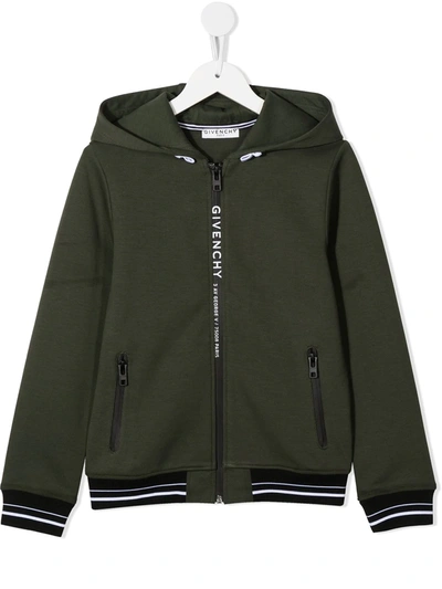 Givenchy Kids' Logo Zip Hooded Jacket In Green