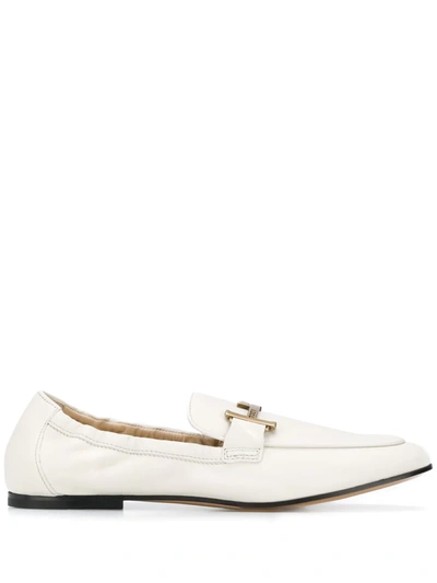 Tod's T-plaque Leather Loafers In White