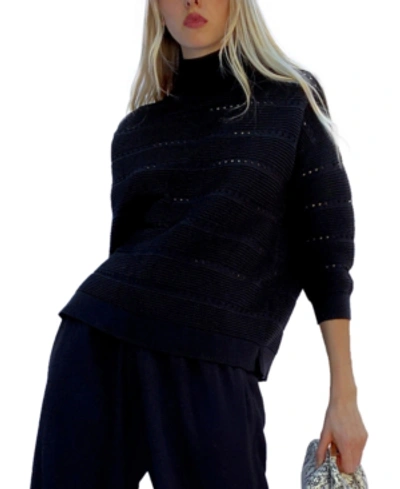 French Connection Lilya Open Knit Sweater In Black