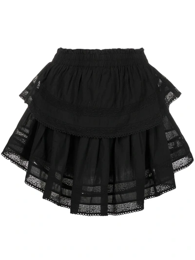 Loveshackfancy Ruffled Cotton Mini Skirt In Black