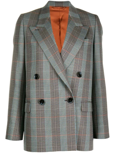 Acne Studios Double-breasted Checked Suit Jacket In Blue/orange