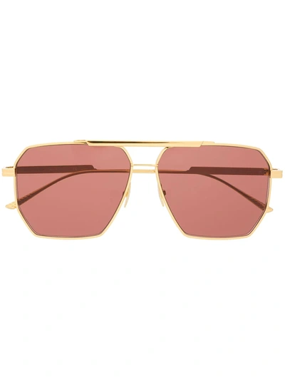 Bottega Veneta Navigator-frame Sunglasses In Gold