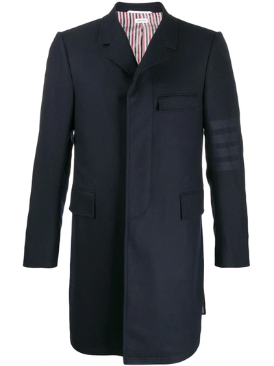 Thom Browne Tonal 4-bar Chesterfield Overcoat In Blue