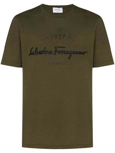 Ferragamo 1927 Logo Cotton T-shirt In Green