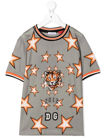 Dolce & Gabbana Kids' Star Print Football Shirt In Grey