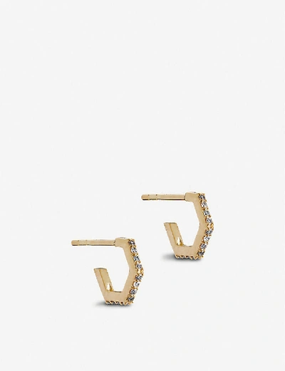 Rachel Jackson Hexagonal 22ct Gold-plated Silver And Diamond Hoop Earrings In 22 Carat Gold Plated
