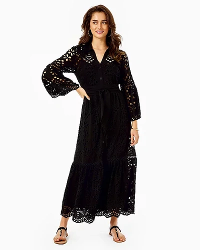 Lilly Pulitzer Meadow Midi Eyelet Shirtdress In Onyx Soiree Eyelet |  ModeSens