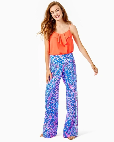Lilly Pulitzer Women's 33" Bal Harbour Palazzo Pant In Turquoise Size Xs, I Spy Engineered Pant -  In