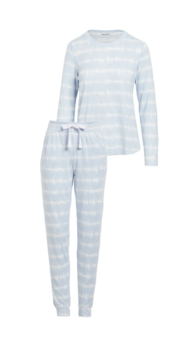 Emerson Road Whisperluxe Jogger Pajama Set In Tubular Tie Dye Blue Fog