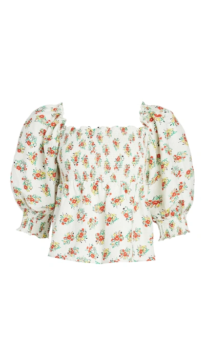 Rixo London Katarina Blouse In Garden Ditsy Cream