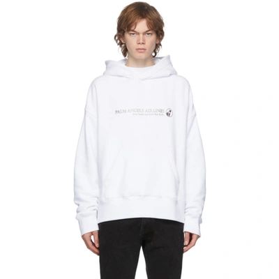 Palm Angels Palm Airlines Print Cotton Jersey Hoodie In White