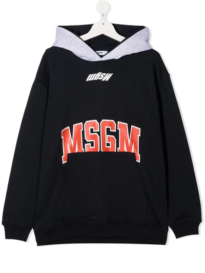 Msgm Teen Logo Print Hoodie In Blue