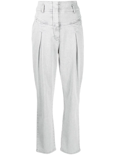 Alberta Ferretti High Waist Stretch Cotton Denim Jeans In Light Grey