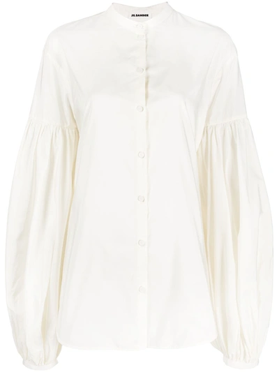 Jil Sander Linen Shirt W/ Balloon Sleeves In White